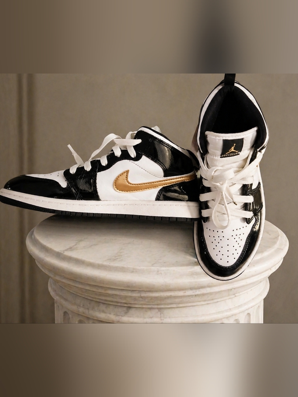 Jordan Kids Black White Gold Low Top Sneakers